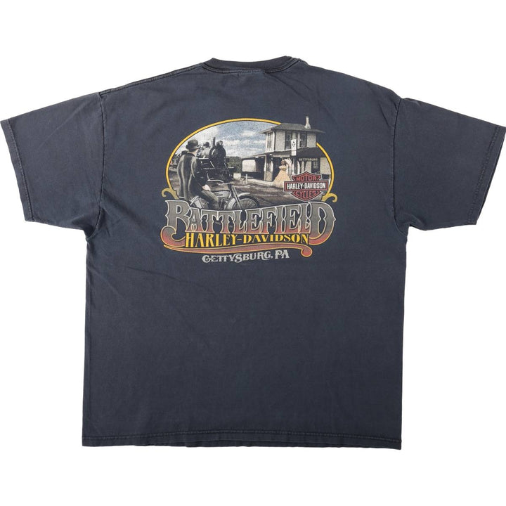 00'S Harley-Davidson Fire Pattern Motorcycle Bike T-Shirt Made in USA Men's XXL cotton black type Vintage Second Hand
