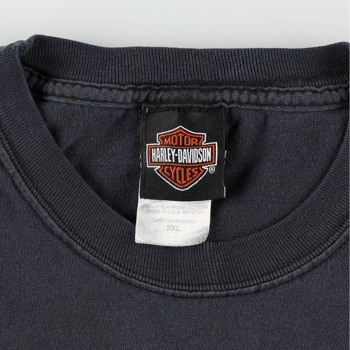 00'S Harley-Davidson Fire Pattern Motorcycle Bike T-Shirt Made in USA Men's XXL cotton black type Vintage Second Hand
