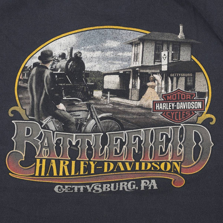 00'S Harley-Davidson Fire Pattern Motorcycle Bike T-Shirt Made in USA Men's XXL cotton black type Vintage Second Hand