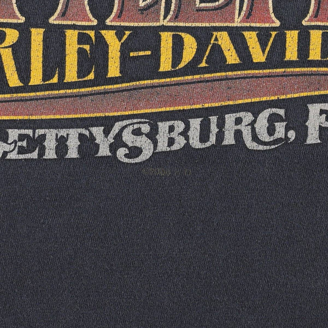 00'S Harley-Davidson Fire Pattern Motorcycle Bike T-Shirt Made in USA Men's XXL cotton black type Vintage Second Hand