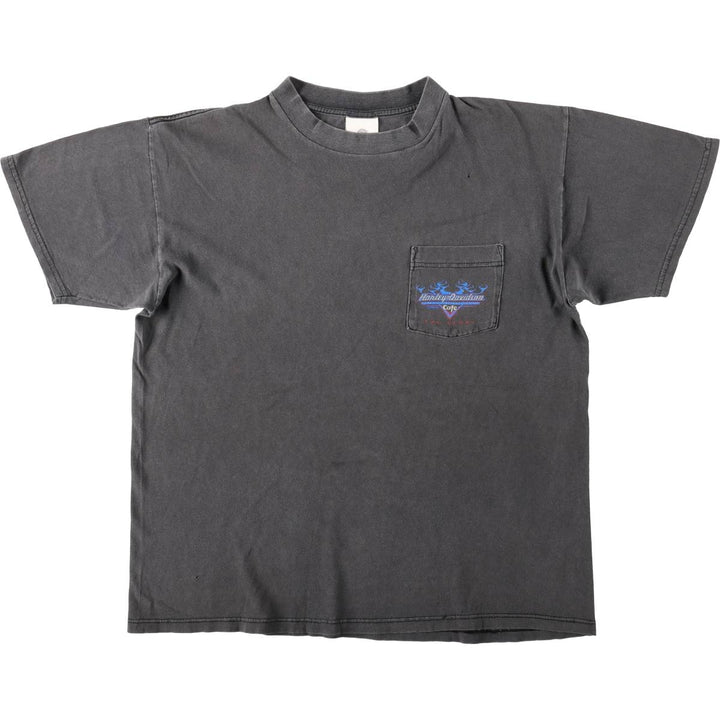 90'S Harley-Davidson Cafe Racer Fire Pattern Motorcycle T-Shirt, Men's Size XL (approx.) cotton black type Vintage Second Hand