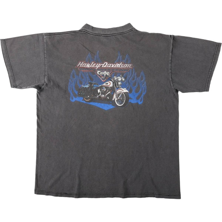 90'S Harley-Davidson Cafe Racer Fire Pattern Motorcycle T-Shirt, Men's Size XL (approx.) cotton black type Vintage Second Hand