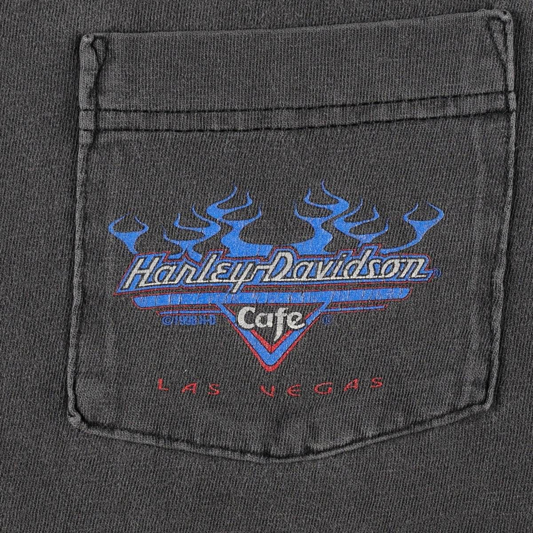 90'S Harley-Davidson Cafe Racer Fire Pattern Motorcycle T-Shirt, Men's Size XL (approx.) cotton black type Vintage Second Hand