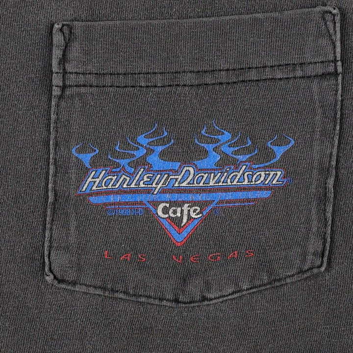 90'S Harley-Davidson Cafe Racer Fire Pattern Motorcycle T-Shirt, Men's Size XL (approx.) cotton black type Vintage Second Hand