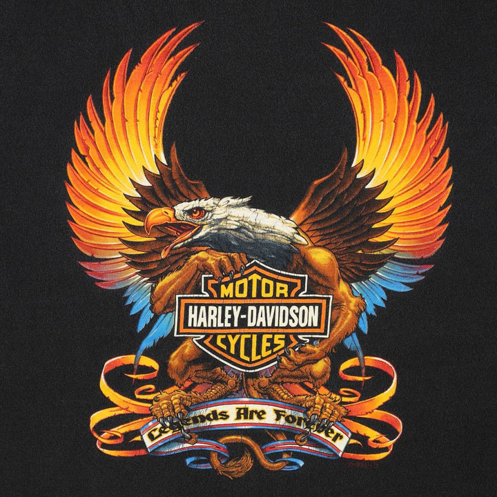90'S Harley Davidson Eagle Pattern Motorcycle Bike T-shirt Made in USA Men's XL Vintage cotton black type Vintage Second Hand