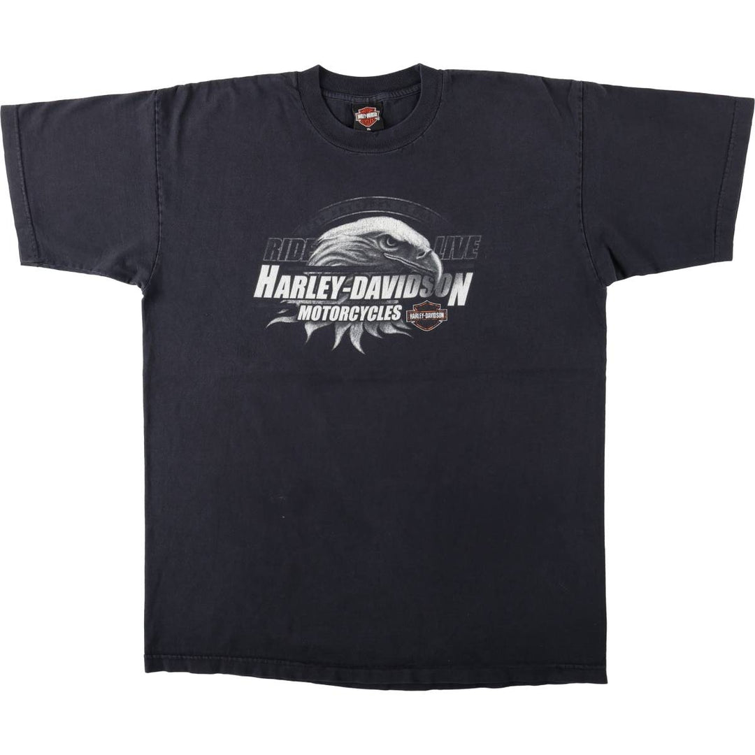Harley Davidson Eagle Pattern Fire Pattern Motorcycle Bike T-shirt Men's XL unclear black type Vintage Second Hand