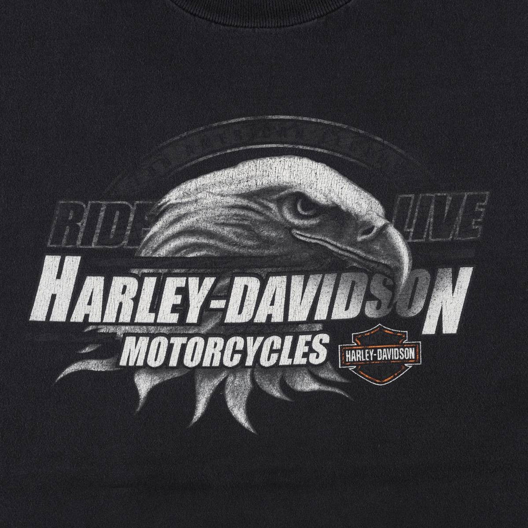 Harley Davidson Eagle Pattern Fire Pattern Motorcycle Bike T-shirt Men's XL unclear black type Vintage Second Hand