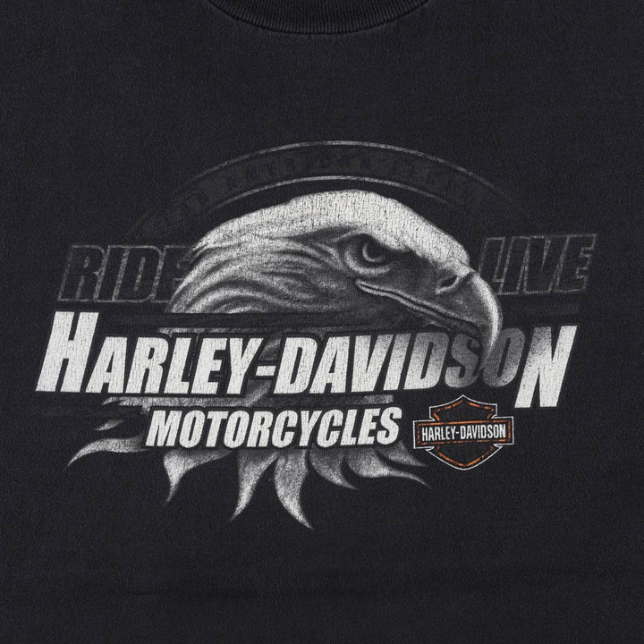 Harley Davidson Eagle Pattern Fire Pattern Motorcycle Bike T-shirt Men's XL unclear black type Vintage Second Hand