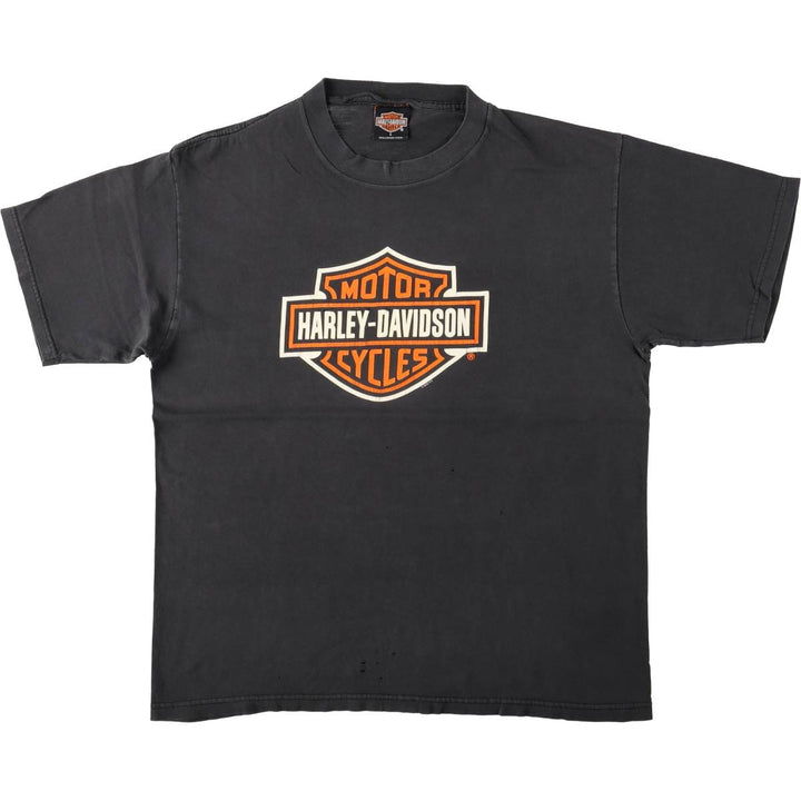 00'S Harley-Davidson Fire Pattern Motorcycle Bike T-Shirt Made in USA Men's L size cotton black type Vintage Second Hand
