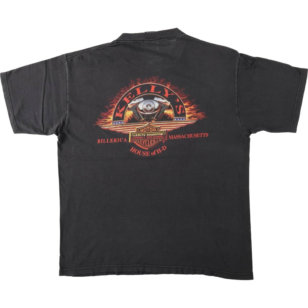 00'S Harley-Davidson Fire Pattern Motorcycle Bike T-Shirt Made in USA Men's L size cotton black type Vintage Second Hand