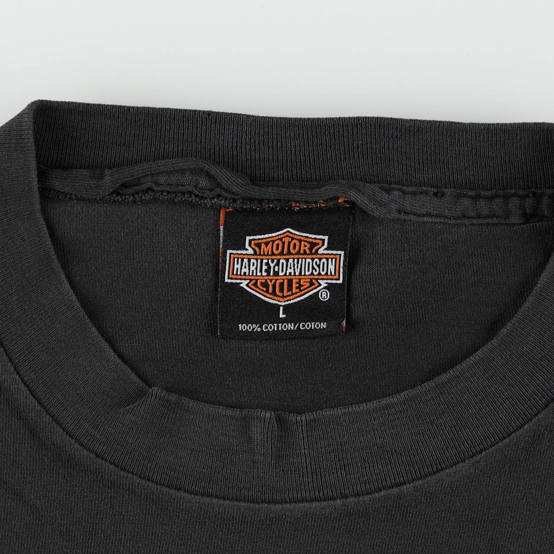 00'S Harley-Davidson Fire Pattern Motorcycle Bike T-Shirt Made in USA Men's L size cotton black type Vintage Second Hand