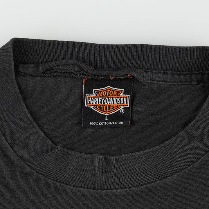 00'S Harley-Davidson Fire Pattern Motorcycle Bike T-Shirt Made in USA Men's L size cotton black type Vintage Second Hand