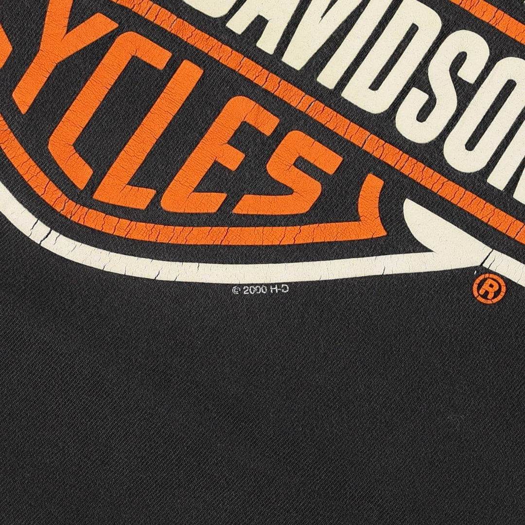 00'S Harley-Davidson Fire Pattern Motorcycle Bike T-Shirt Made in USA Men's L size cotton black type Vintage Second Hand