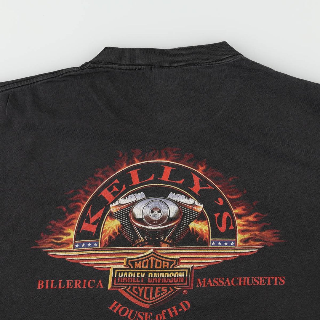 00'S Harley-Davidson Fire Pattern Motorcycle Bike T-Shirt Made in USA Men's L size cotton black type Vintage Second Hand