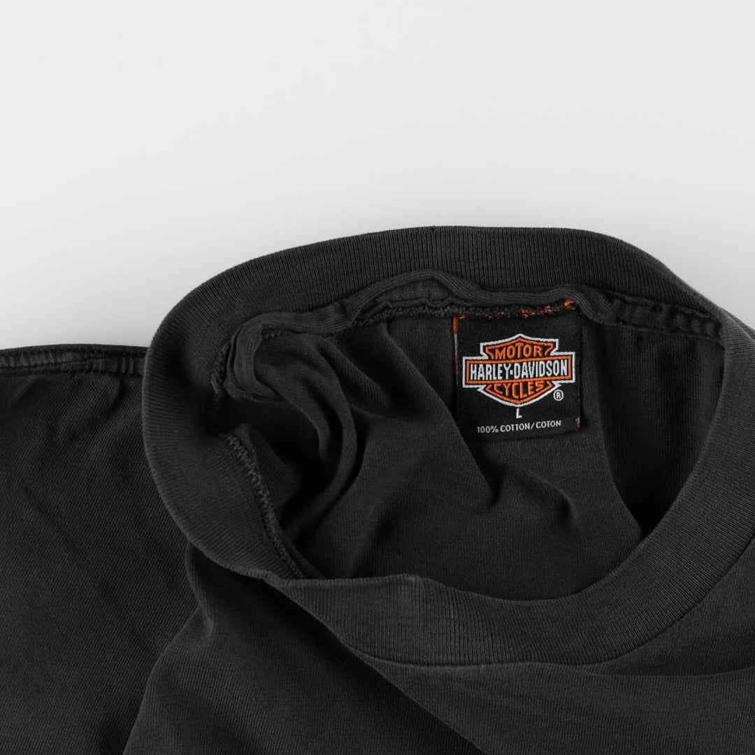 00'S Harley-Davidson Fire Pattern Motorcycle Bike T-Shirt Made in USA Men's L size cotton black type Vintage Second Hand