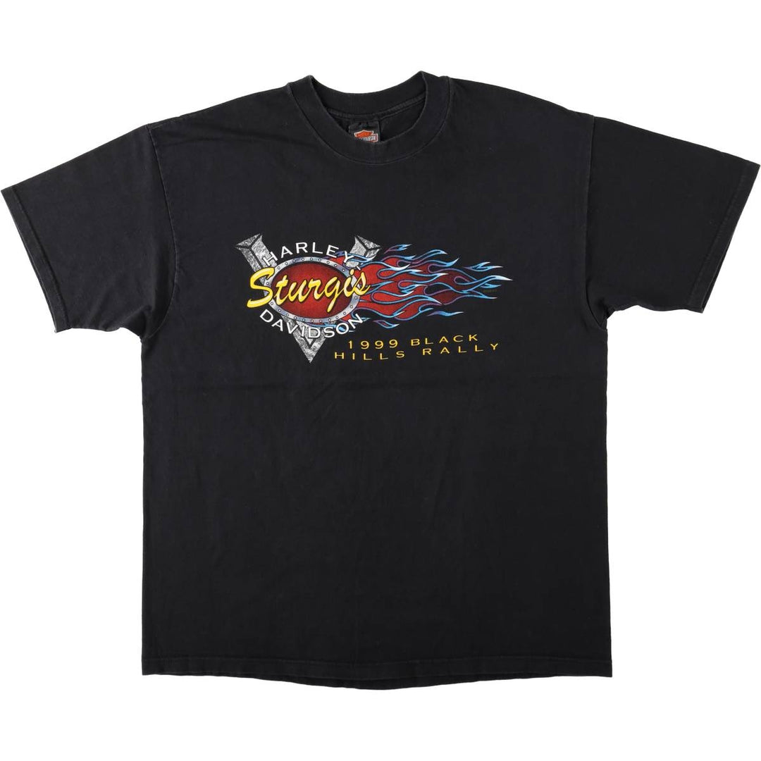 90'S Harley Davidson Eagle Pattern Fire Pattern Motorcycle Bike T-shirt Made in USA Men's XL cotton black type Vintage Second Hand