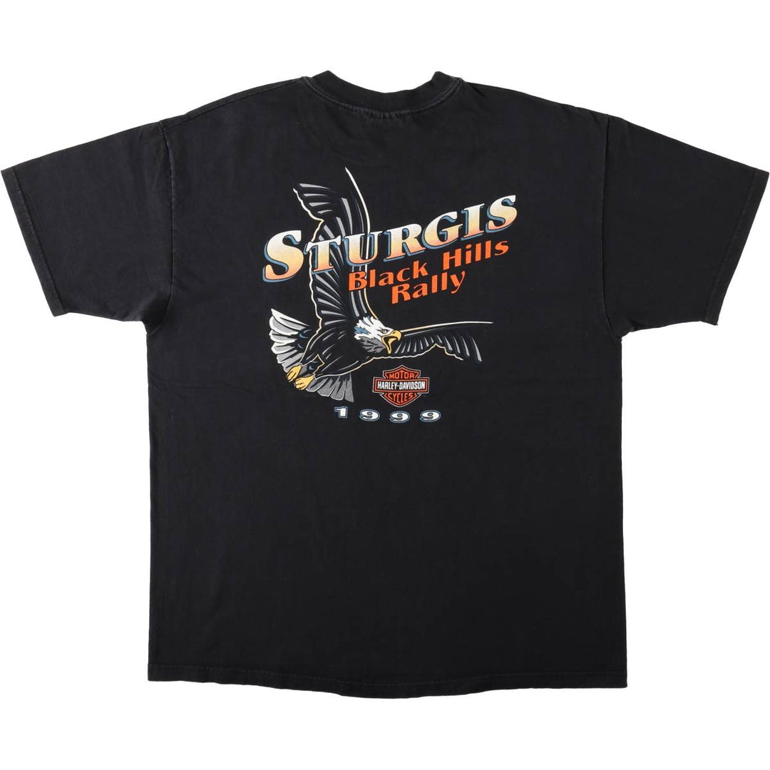 90'S Harley Davidson Eagle Pattern Fire Pattern Motorcycle Bike T-shirt Made in USA Men's XL cotton black type Vintage Second Hand