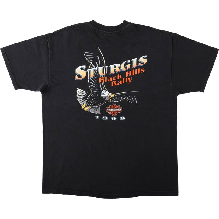 90'S Harley Davidson Eagle Pattern Fire Pattern Motorcycle Bike T-shirt Made in USA Men's XL cotton black type Vintage Second Hand
