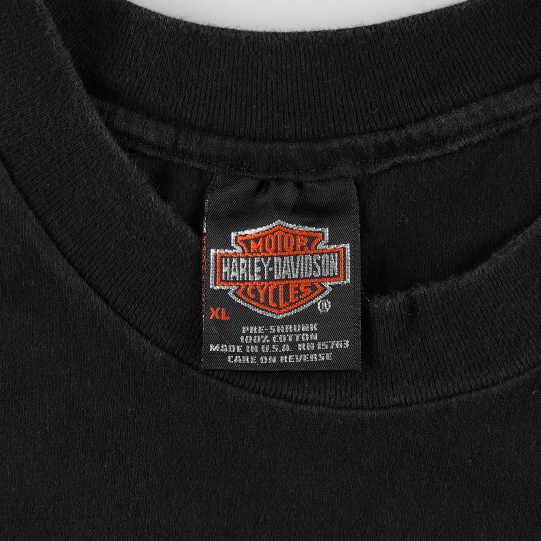 90'S Harley Davidson Eagle Pattern Fire Pattern Motorcycle Bike T-shirt Made in USA Men's XL cotton black type Vintage Second Hand