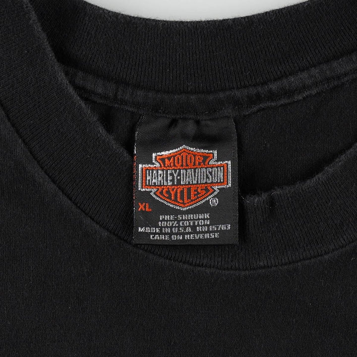 90'S Harley Davidson Eagle Pattern Fire Pattern Motorcycle Bike T-shirt Made in USA Men's XL cotton black type Vintage Second Hand