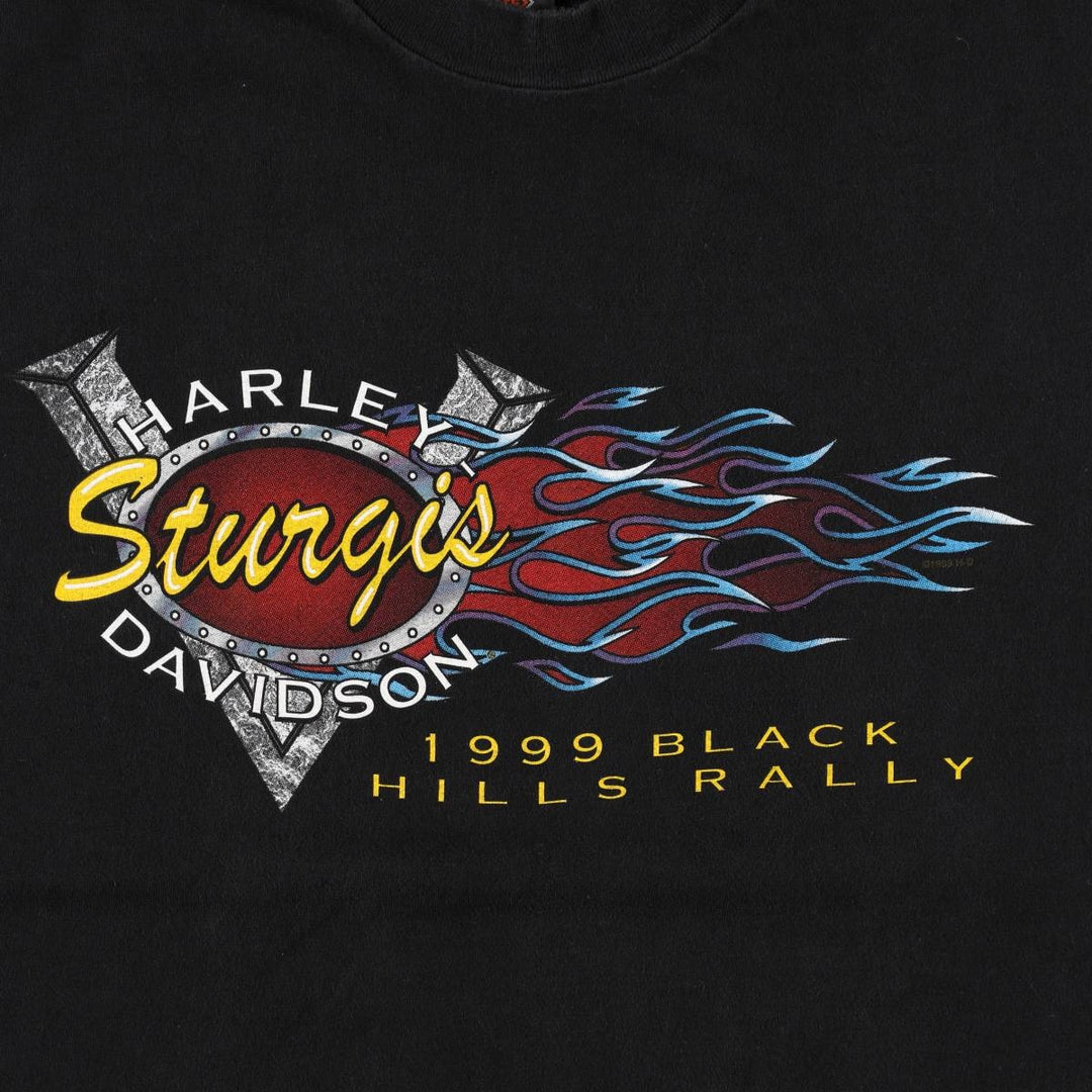 90'S Harley Davidson Eagle Pattern Fire Pattern Motorcycle Bike T-shirt Made in USA Men's XL cotton black type Vintage Second Hand