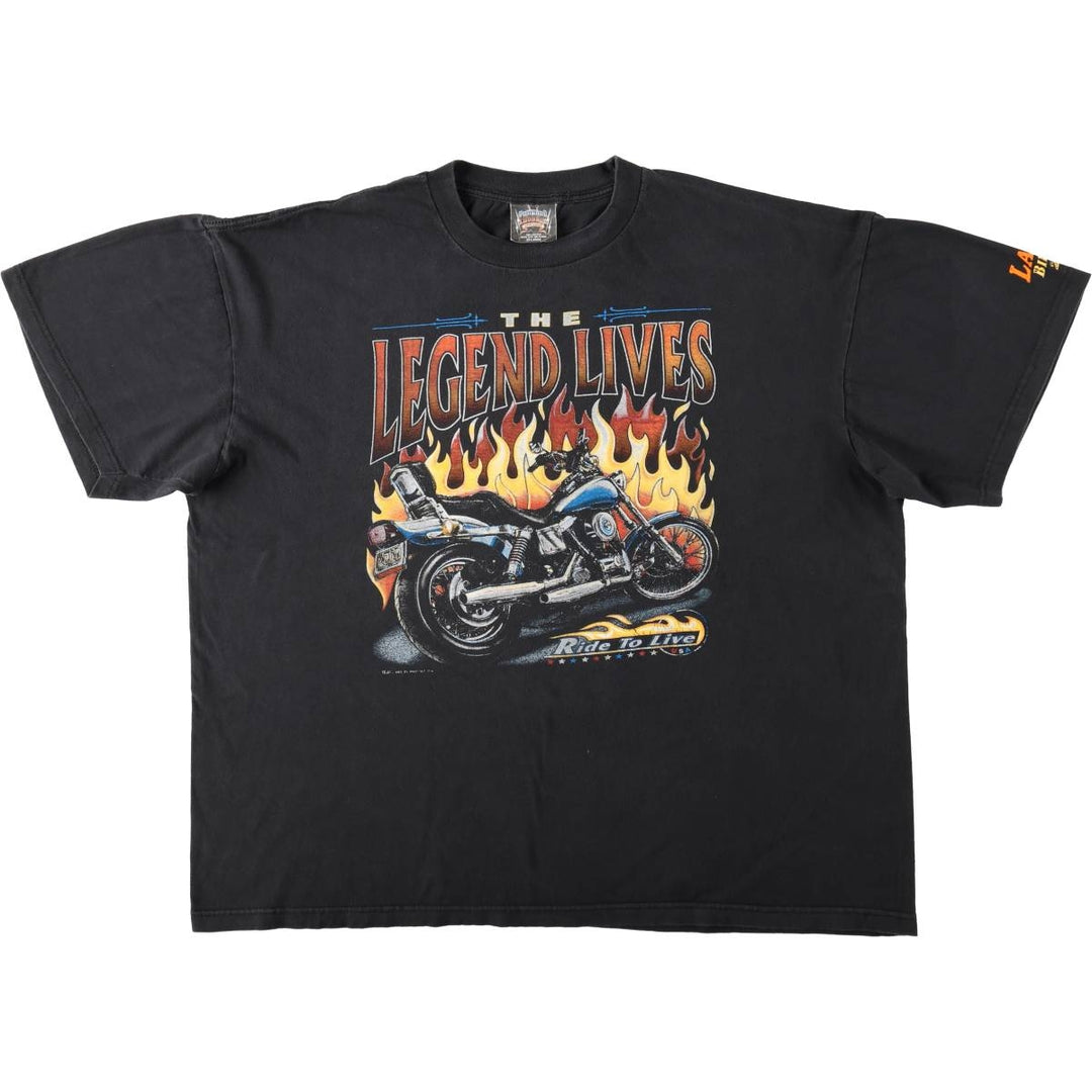 2000'S Thunder Sportswear Fire Pattern Eagle Design Motorcycle T-Shirt, Men's XXL (approx.) cotton black type Vintage Second Hand