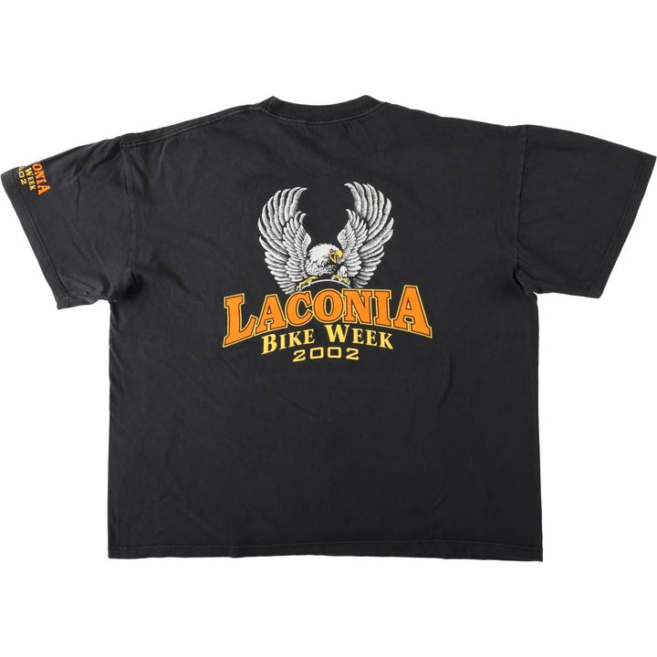 2000'S Thunder Sportswear Fire Pattern Eagle Design Motorcycle T-Shirt, Men's XXL (approx.) cotton black type Vintage Second Hand