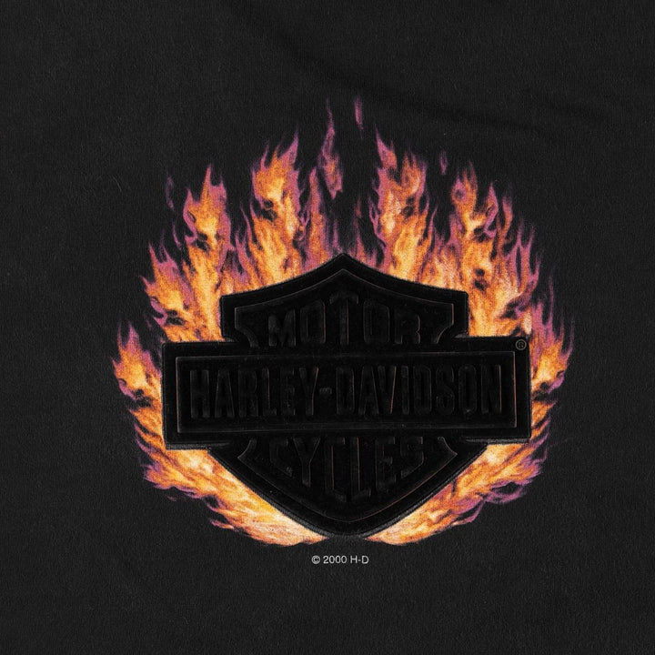 00'S Harley-Davidson Fire Pattern Motorcycle Bike T-Shirt Made in USA Men's XL cotton black type Vintage Second Hand