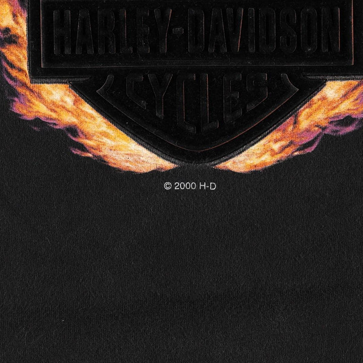 00'S Harley-Davidson Fire Pattern Motorcycle Bike T-Shirt Made in USA Men's XL cotton black type Vintage Second Hand