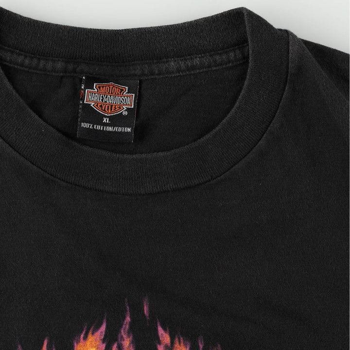 00'S Harley-Davidson Fire Pattern Motorcycle Bike T-Shirt Made in USA Men's XL cotton black type Vintage Second Hand