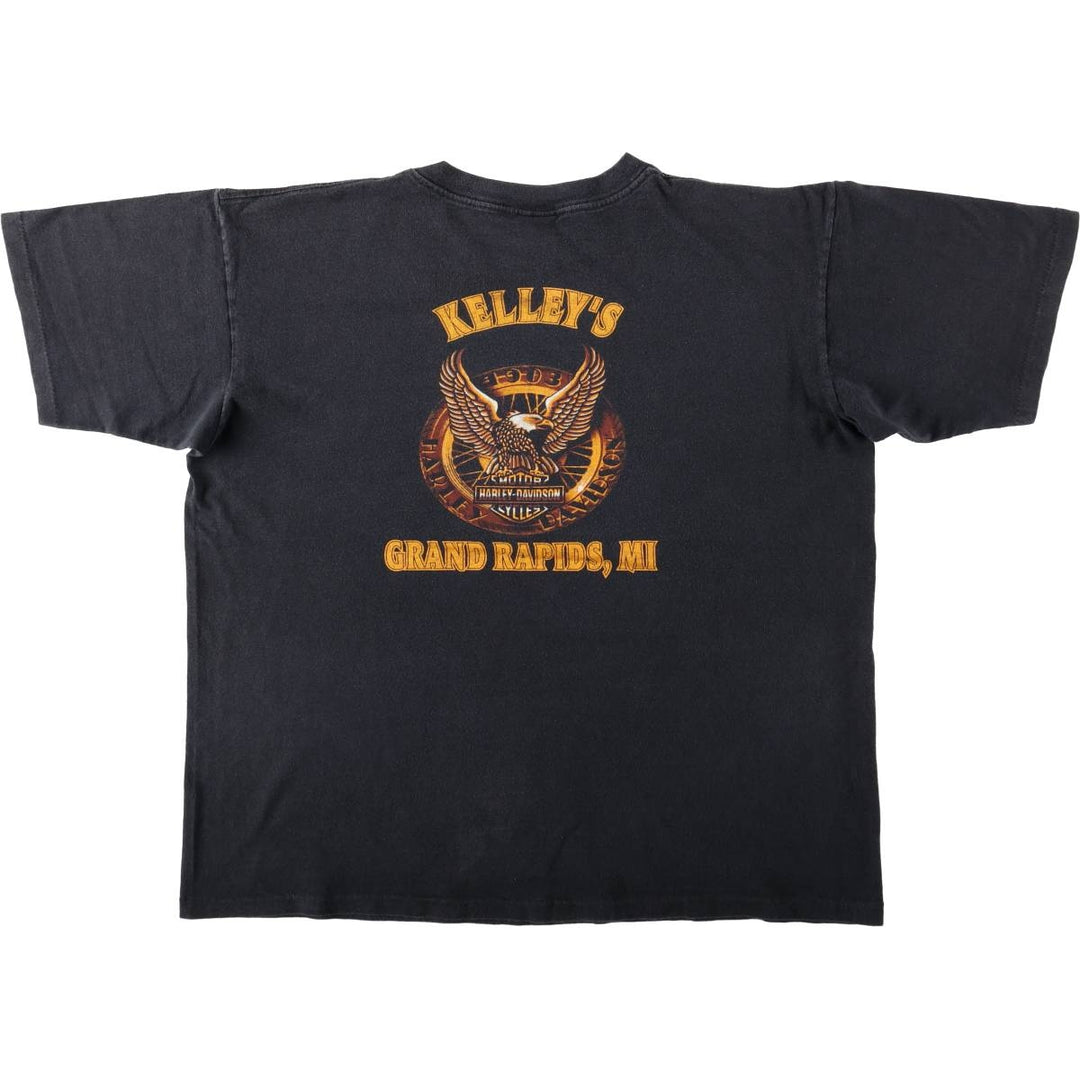 90'S Harley-Davidson Eagle Pattern Motorcycle Bike T-shirt Made in USA Men's XL cotton black type Vintage Second Hand