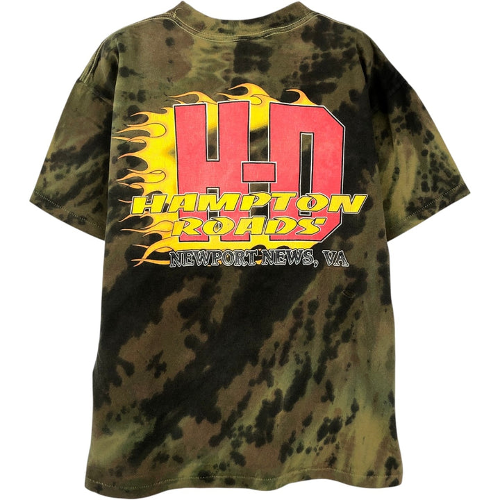 90'S Harley-Davidson Tie-Dye Pattern Eagle Pattern Fire Pattern Motorcycle Bike T-Shirt Men's Size M (approx.) cotton Khaki type Vintage Second Hand