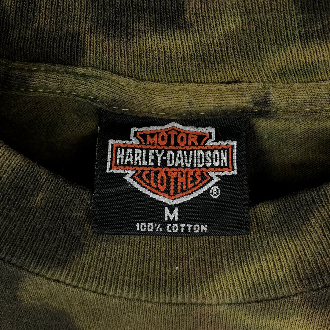 90'S Harley-Davidson Tie-Dye Pattern Eagle Pattern Fire Pattern Motorcycle Bike T-Shirt Men's Size M (approx.) cotton Khaki type Vintage Second Hand