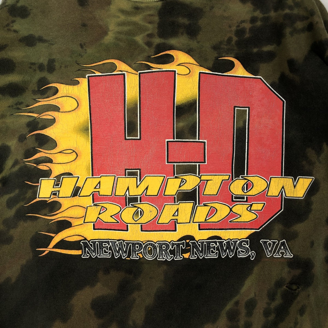90'S Harley-Davidson Tie-Dye Pattern Eagle Pattern Fire Pattern Motorcycle Bike T-Shirt Men's Size M (approx.) cotton Khaki type Vintage Second Hand