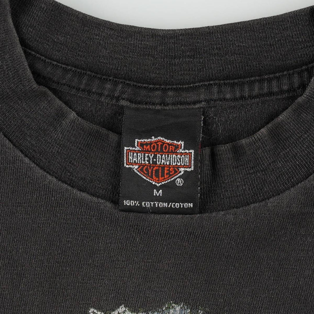 Harley-Davidson Eagle Pattern American Flag Motorcycle T-Shirt, Made in USA, Men's Size M (approx.) cotton black type Vintage Second Hand