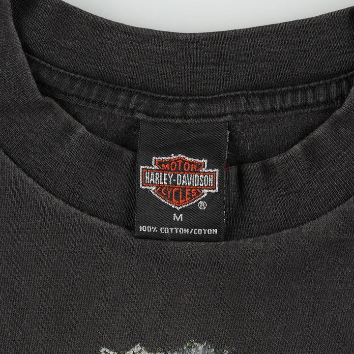 Harley-Davidson Eagle Pattern American Flag Motorcycle T-Shirt, Made in USA, Men's Size M (approx.) cotton black type Vintage Second Hand
