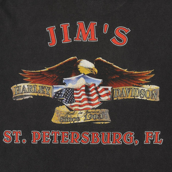Harley-Davidson Eagle Pattern American Flag Motorcycle T-Shirt, Made in USA, Men's Size M (approx.) cotton black type Vintage Second Hand