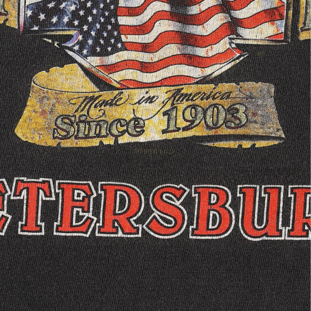 Harley-Davidson Eagle Pattern American Flag Motorcycle T-Shirt, Made in USA, Men's Size M (approx.) cotton black type Vintage Second Hand
