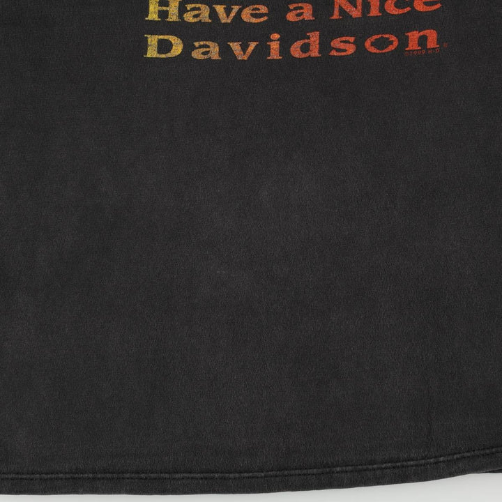 Harley-Davidson Eagle Pattern American Flag Motorcycle T-Shirt, Made in USA, Men's Size M (approx.) cotton black type Vintage Second Hand