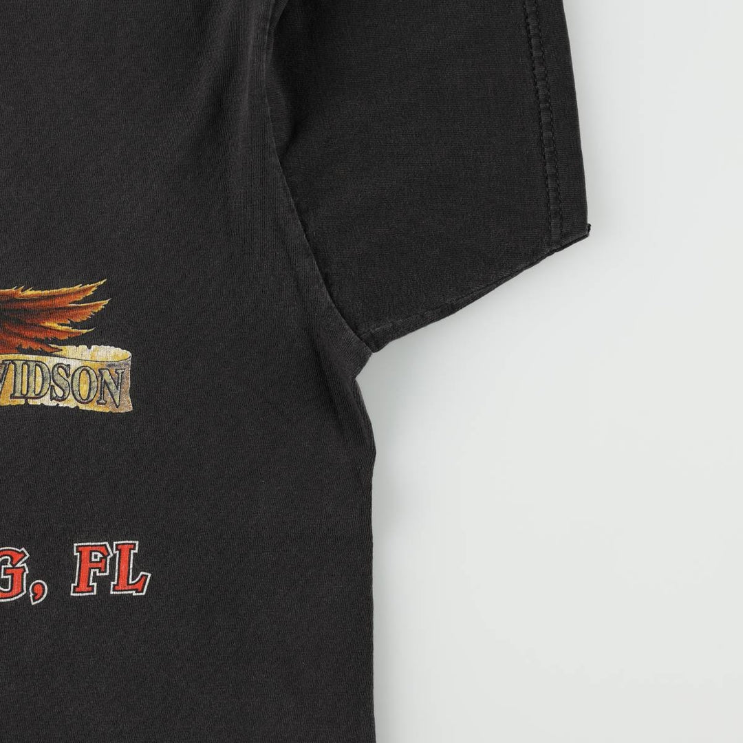 Harley-Davidson Eagle Pattern American Flag Motorcycle T-Shirt, Made in USA, Men's Size M (approx.) cotton black type Vintage Second Hand