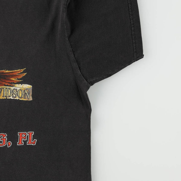 Harley-Davidson Eagle Pattern American Flag Motorcycle T-Shirt, Made in USA, Men's Size M (approx.) cotton black type Vintage Second Hand