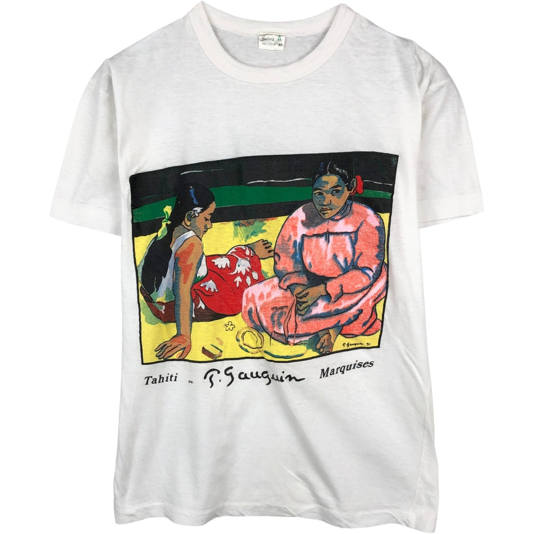 90'S Sailing Paul Gauguin "Women of Tahiti" Art T-shirt, Men's Size S (approx.), Vintage cotton white type Vintage Second Hand