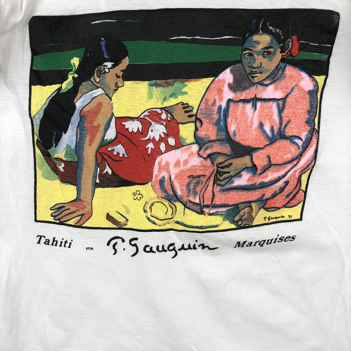 90'S Sailing Paul Gauguin "Women of Tahiti" Art T-shirt, Men's Size S (approx.), Vintage cotton white type Vintage Second Hand