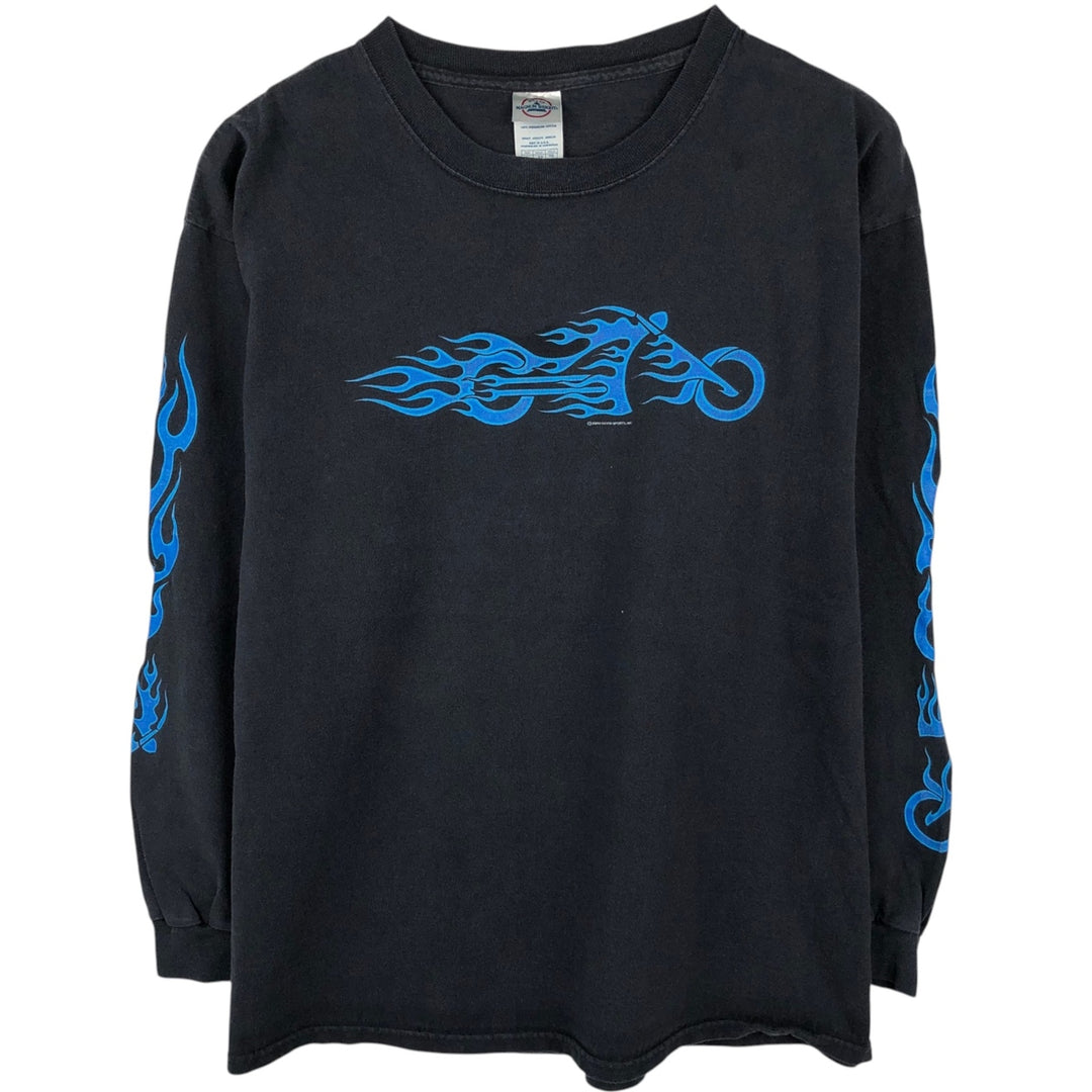 2000'S Delta Fire Pattern Motorcycle Long-Sleeve T-Shirt (Men's XL equivalent) cotton black type Vintage Second Hand