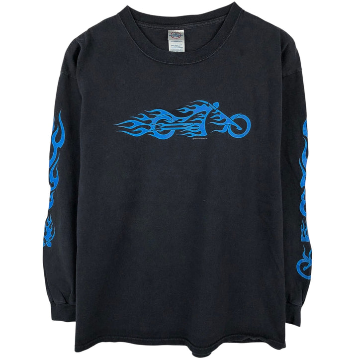 2000'S Delta Fire Pattern Motorcycle Long-Sleeve T-Shirt (Men's XL equivalent) cotton black type Vintage Second Hand