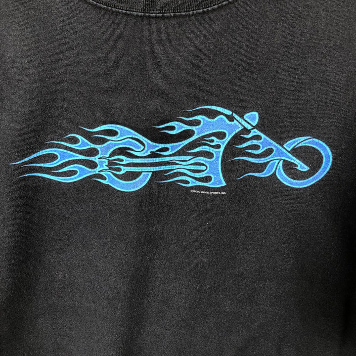 2000'S Delta Fire Pattern Motorcycle Long-Sleeve T-Shirt (Men's XL equivalent) cotton black type Vintage Second Hand