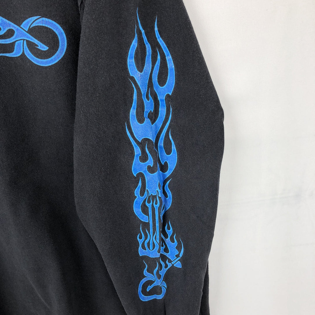 2000'S Delta Fire Pattern Motorcycle Long-Sleeve T-Shirt (Men's XL equivalent) cotton black type Vintage Second Hand