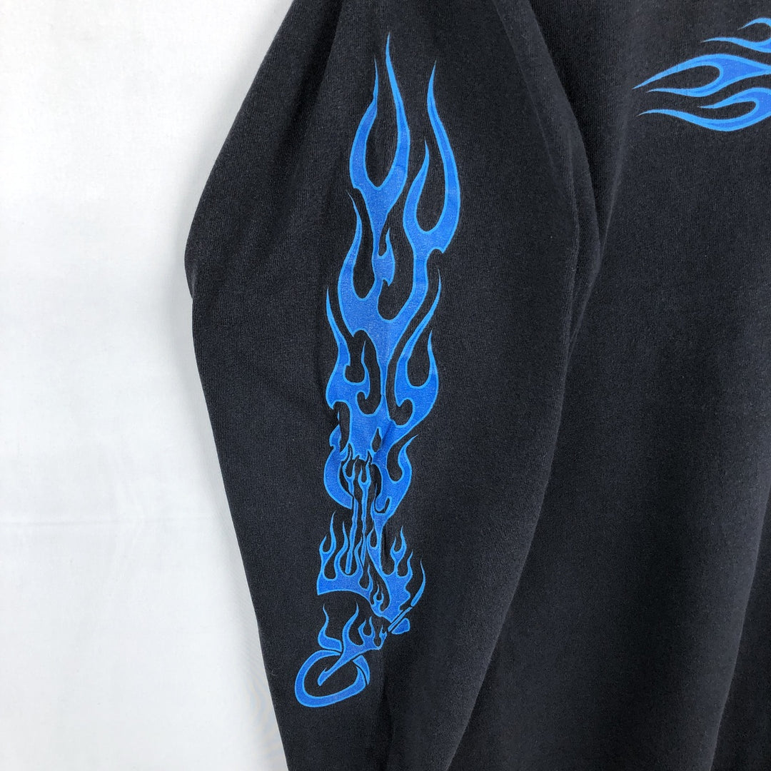 2000'S Delta Fire Pattern Motorcycle Long-Sleeve T-Shirt (Men's XL equivalent) cotton black type Vintage Second Hand