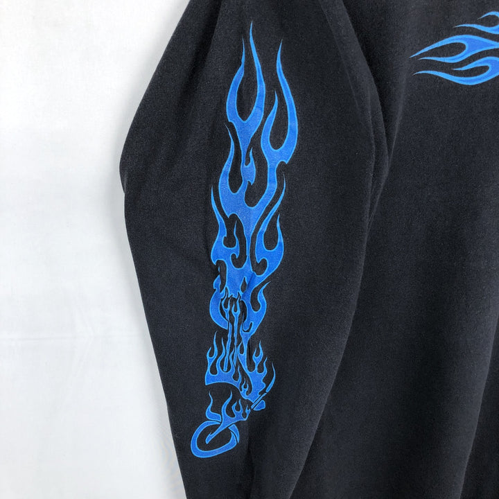 2000'S Delta Fire Pattern Motorcycle Long-Sleeve T-Shirt (Men's XL equivalent) cotton black type Vintage Second Hand