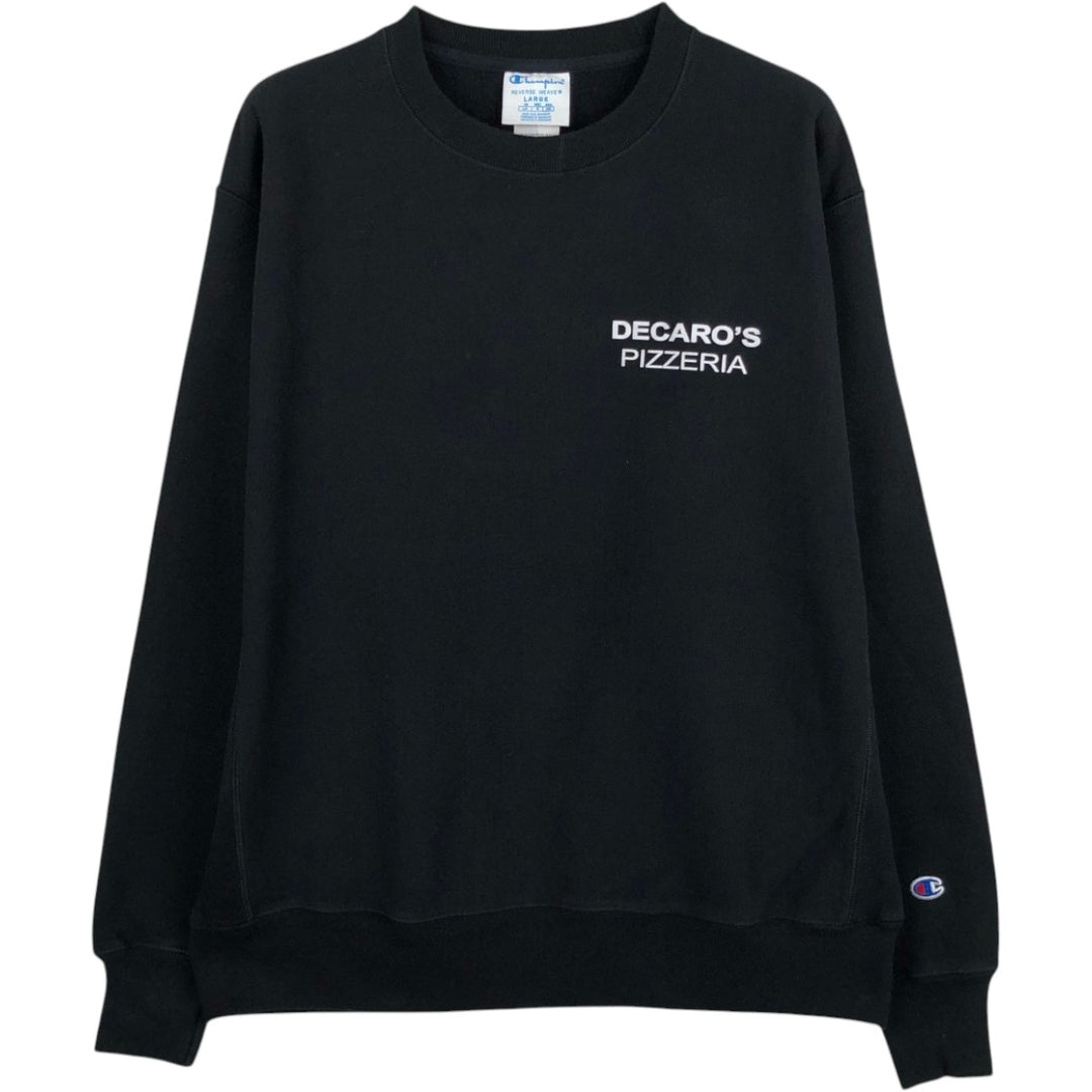 Champion REVERSE WEAVE DECARO'S PIZZERIA advertising sweatshirt, men's size L (approx.) cotton black type Vintage Second Hand